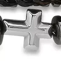Lab Created Men's black braided leather, black ip stainless steel, simulated black diamonds, hematite and black lava beads 3pc bracelets set