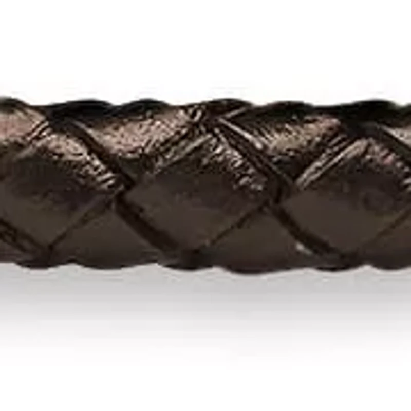 Men's brown braided leather and black ip stainless steel magnetic clasp
