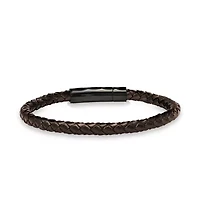 Men's brown braided leather and black ip stainless steel magnetic clasp