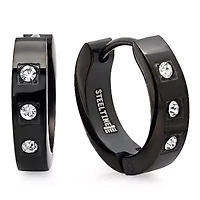 Lab Created Stainless steel huggie earrings black onyx plated with simulated diamonds