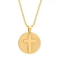 18k gold plated stainless steel round padre nuestro prayer pendant with cross