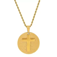 Men's 18k gold plated stainless steel round portuguese prayer and cross pendant