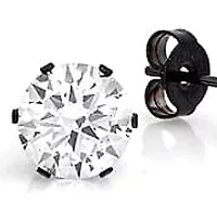 Lab Created Stainless steel round stud earrings with simulated diamonds and onyx plated back