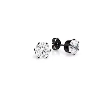 Lab Created Stainless steel round stud earrings with simulated diamonds and onyx plated back