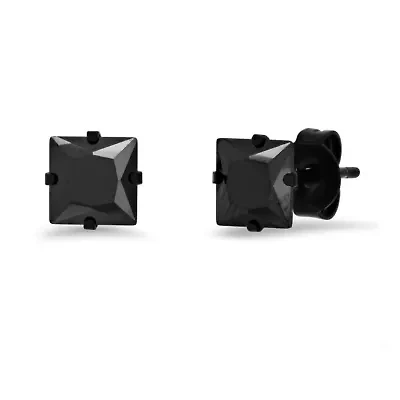 Lab Created Men's black ip stainless steel and simulated black diamonds stud earrings