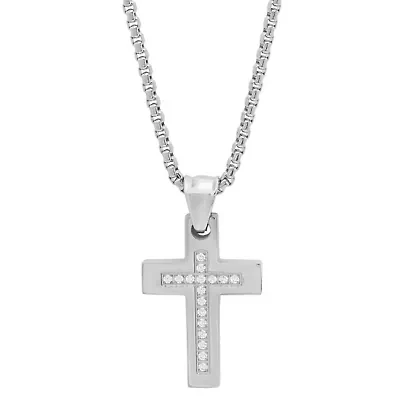 Lab Created Stainless steel simulated diamond cross pendant