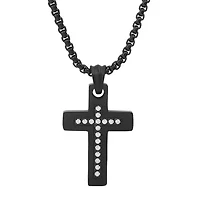 Men's black ip stainless steel and simulated diamonds cross pendant