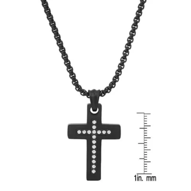 Men's black ip stainless steel and simulated diamonds cross pendant