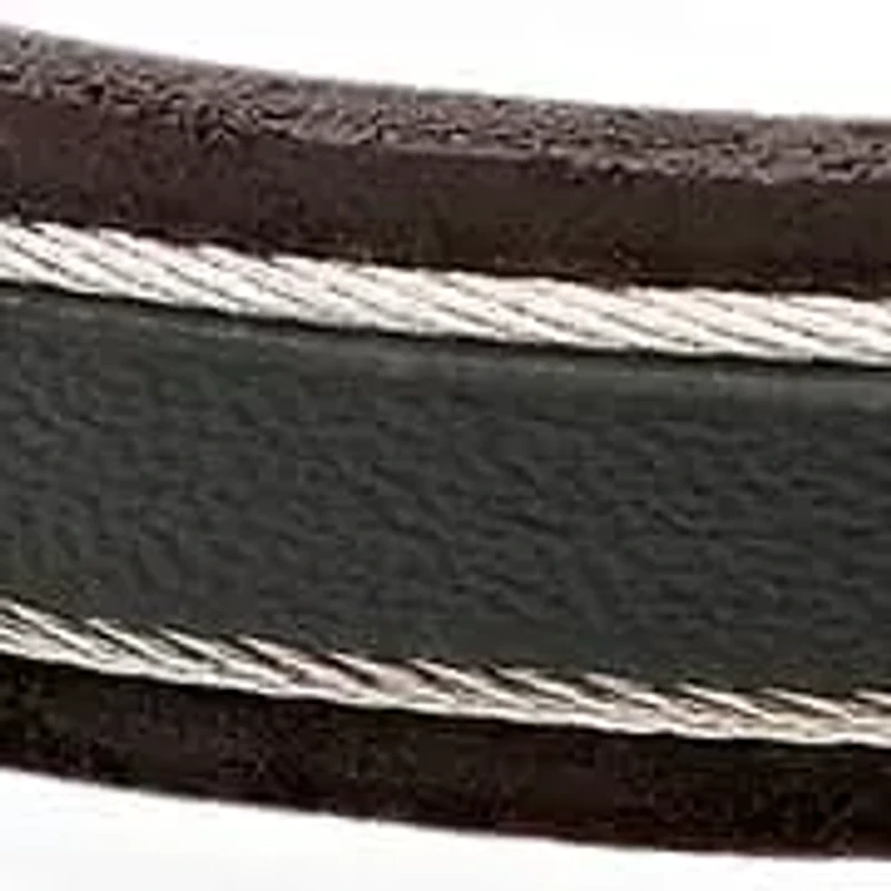 Men's black leather and stainless steel wire accented bracelet