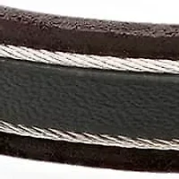 Men's black leather and stainless steel wire accented bracelet