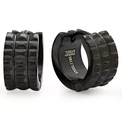 Men's gunmetal stainless steel studded huggie earrings