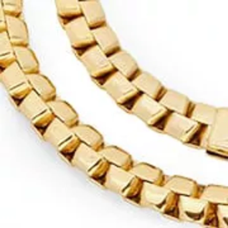 Men's 18kt gold plated stainless steel flat box chain bracelet/necklace se