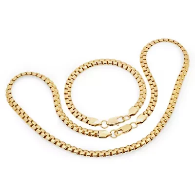 Men's 18kt gold plated stainless steel flat box chain bracelet/necklace se