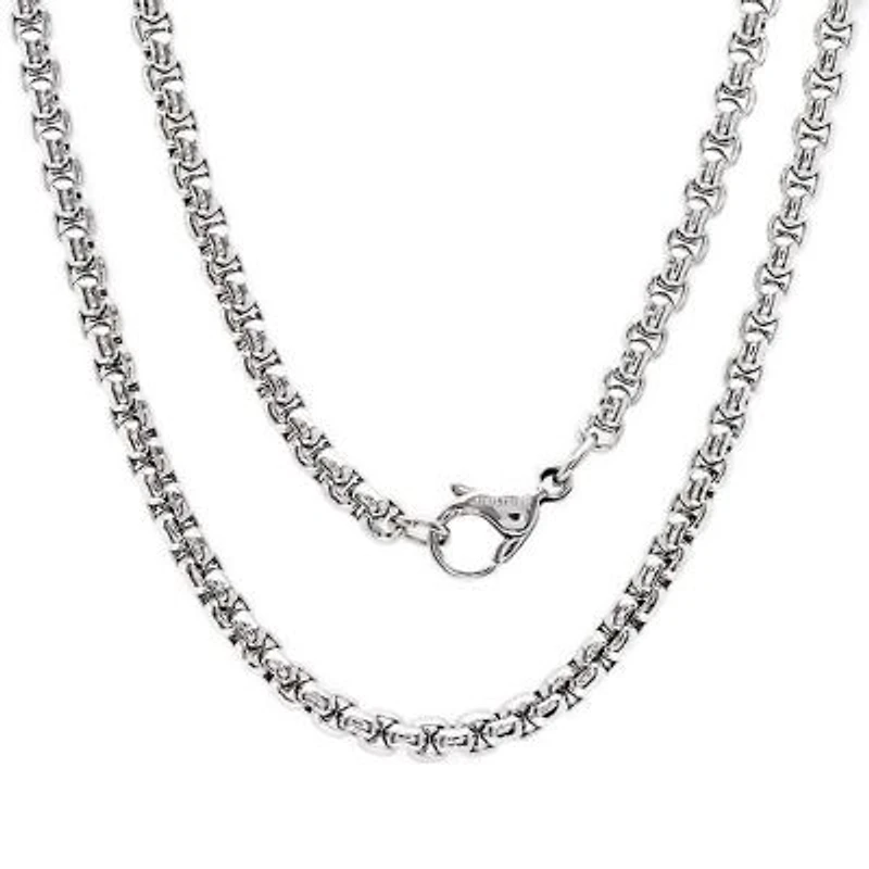 Men's stainless steel rounded box chain necklace in 16", 18", 24", and 30"