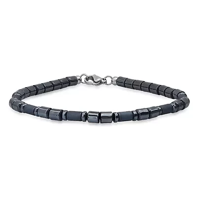 Men's hematite beads and stainless steel clasp bracelet