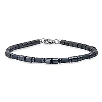 Men's hematite beads and stainless steel clasp bracelet