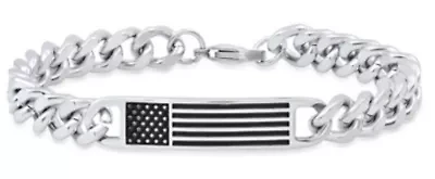 Men's two tone black ip and stainless steel american flag id bracelet