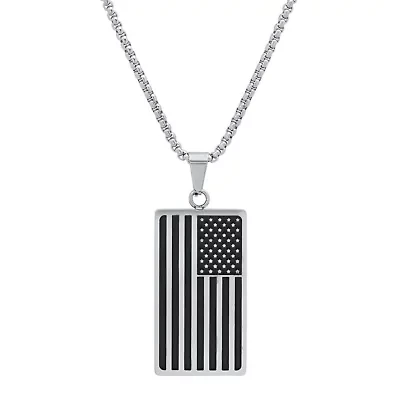 Men's stainless steel and black ip american flag dog tag pendant