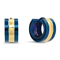 Men's two tone blue ip/18k gold plated stainless steel huggie earrings