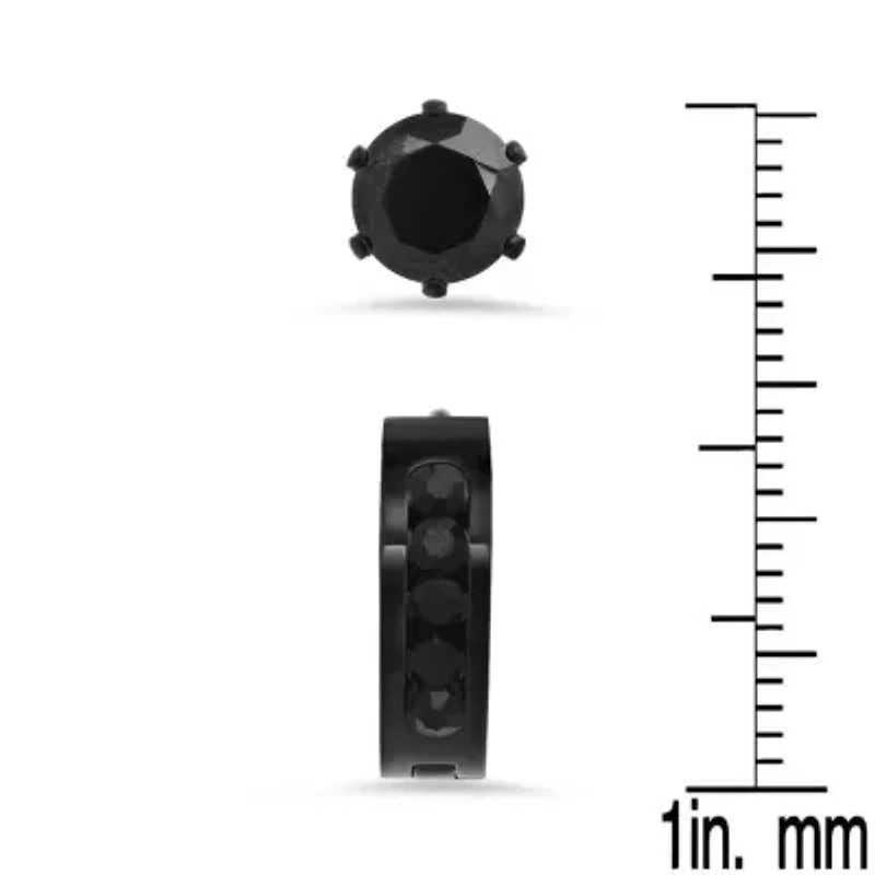 Men's black ip stainless steel and simulated diamonds stud/huggie earrings set