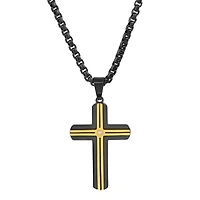 Men's two tone black ip and stainless steel with simulated diamond cross pendant