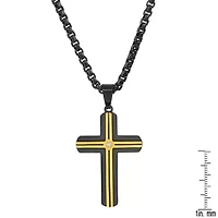 Men's two tone black ip and stainless steel with simulated diamond cross pendant