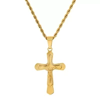 Men's 18k gold plated stainless steel double crucifix pendant