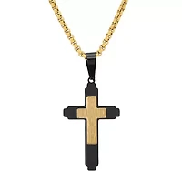 Men's two tone 18k gold plated and black ip stainless steel cross pendant
