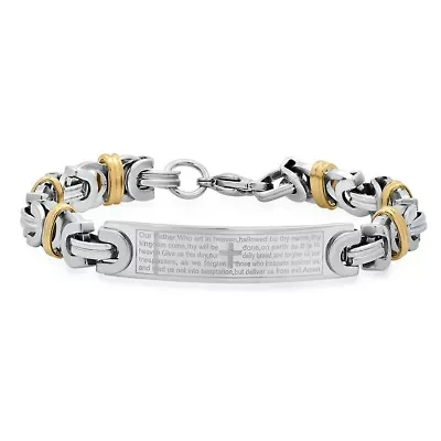 Men's two tone 18k gold plated and stainless steel Lords prayer id bracelet