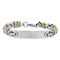 Men's two tone 18k gold plated and stainless steel Lords prayer id bracelet