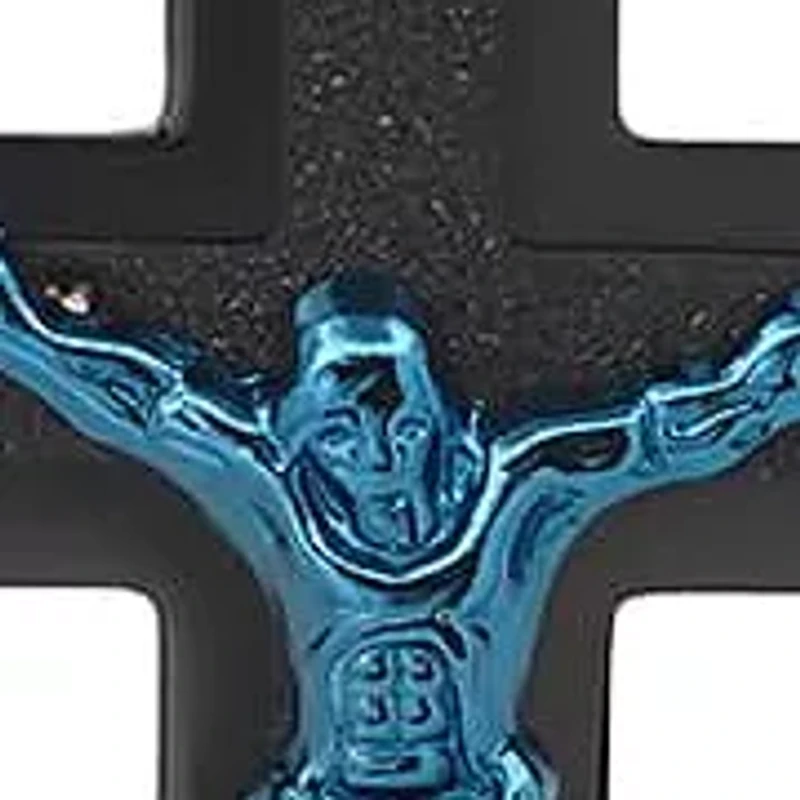 Men's two tone black/blue ip stainless steel crucifix pendant