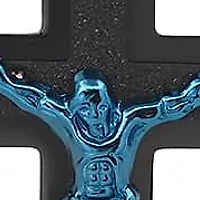 Men's two tone black/blue ip stainless steel crucifix pendant