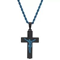 Men's two tone black/blue ip stainless steel crucifix pendant