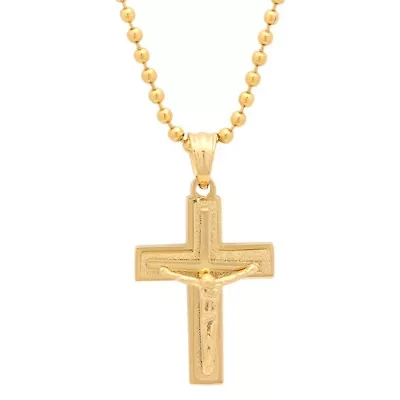 18k gold plated stainless steel triple cross pendant with crucifix
