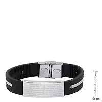 Men's black rubber and stainless steel our father prayer ridged bracelet