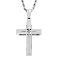 Stainless steel cut accented cross pendant