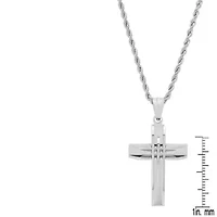 Stainless steel cut accented cross pendant