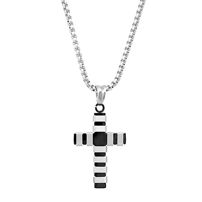 Men's two tone stainless steel and black ip cross pendant