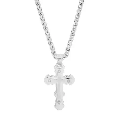 Men's stainless steel double cross pendant with screws accents