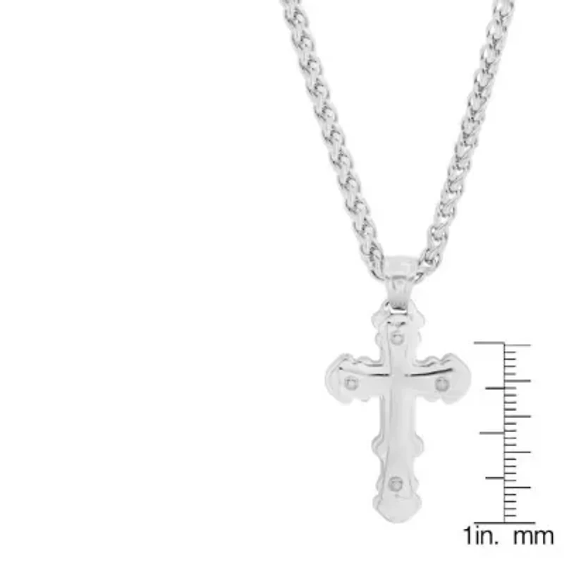 Men's stainless steel double cross pendant with screws accents