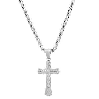 Men's stainless steel diamond cut double cross pendant