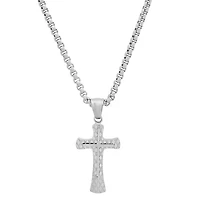 Men's stainless steel diamond cut double cross pendant