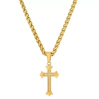 Men's 18k gold plated stainless steel and simulated diamonds cross pendant