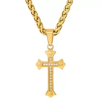 Men's 18k gold plated stainless steel and simulated diamonds cross pendant