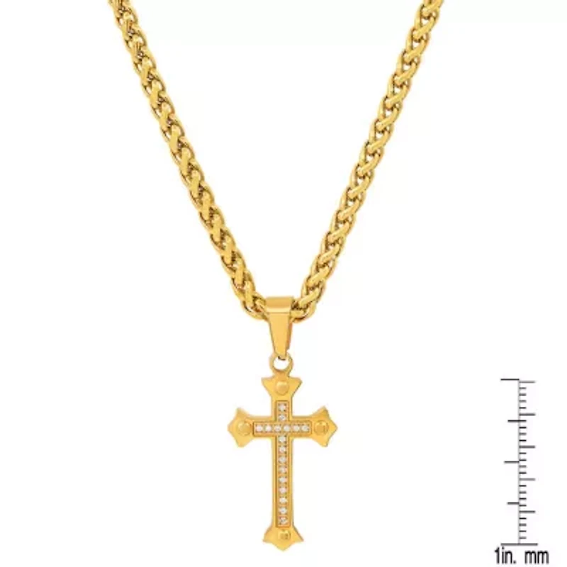 Men's 18k gold plated stainless steel and simulated diamonds cross pendant