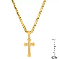 Men's 18k gold plated stainless steel and simulated diamonds cross pendant
