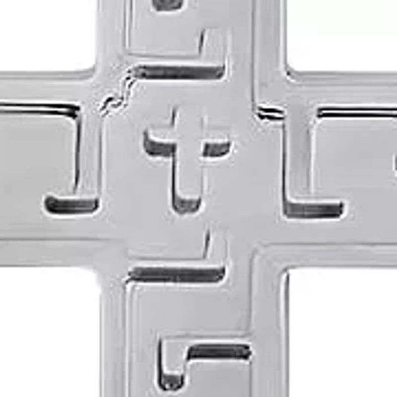 Men's stainless steel cross pendant with greek key accents