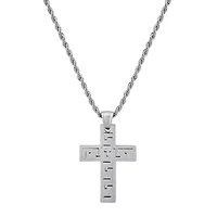 Men's stainless steel cross pendant with greek key accents