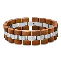 Men's stainless steel and wood thick link bracelet