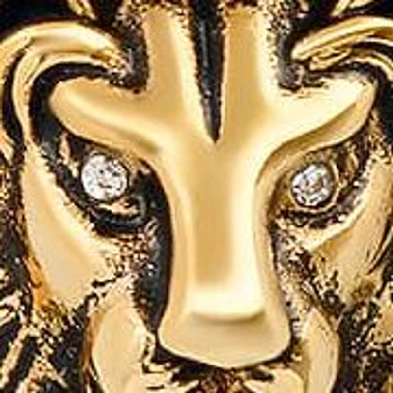 Lab Created Men's 18k gold plated stainless steel simulated diamonds lion's head and crown pendant